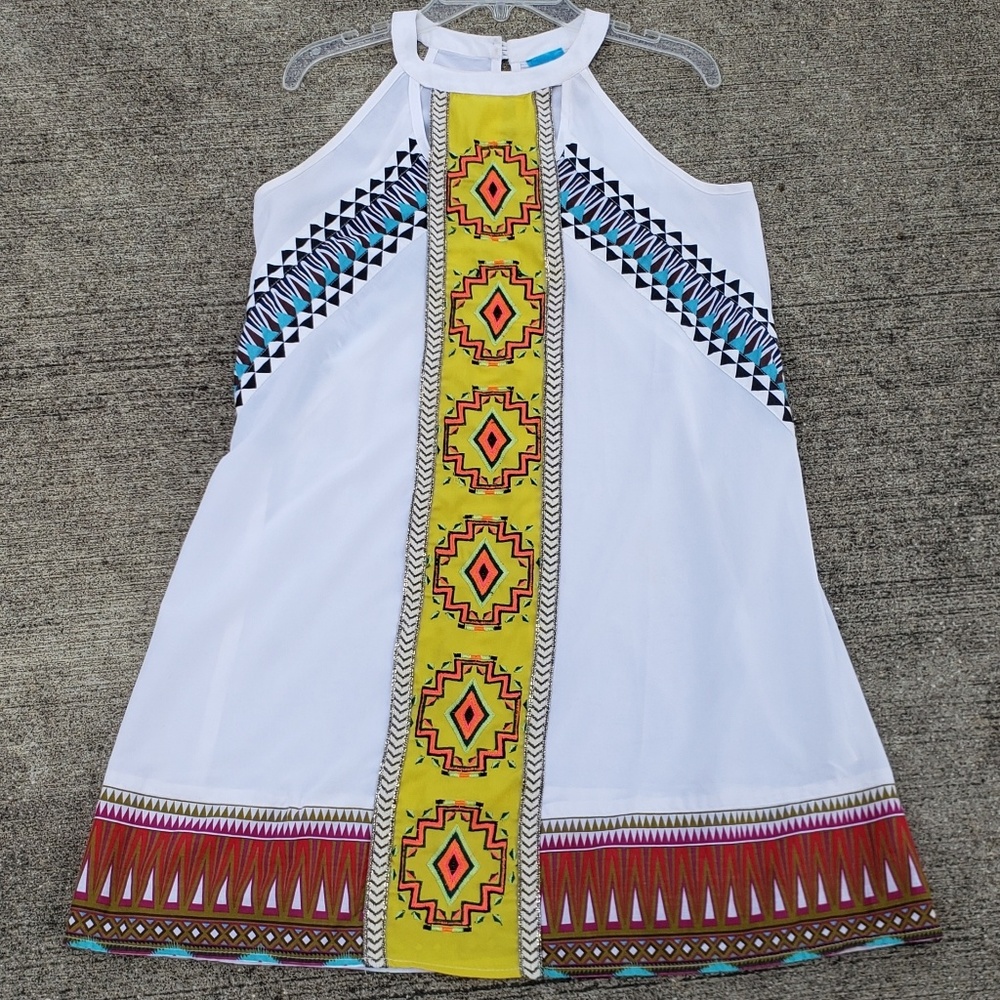 River Island colorful geometric white dress